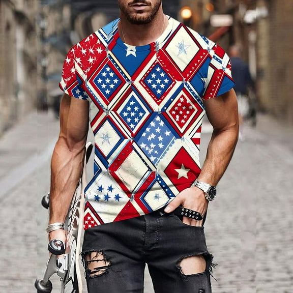 WAENQINLA Mens American Flag Shirts 4th of July Short Sleeve Patriotic T-Shirt 2025 Summer Crewneck Independence Day Tee Tops