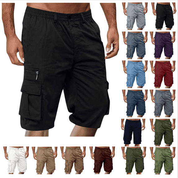 WAENQINLA Mens Cargo Shorts Casual Lightweight Work Shorts with Multi Pockets Elastic Waist Summer Outdoor Work Cargoshorts