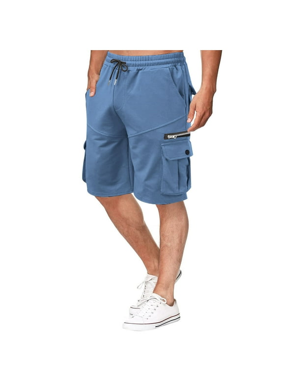 Mens Cargo Shorts Summer Drawstring Elastic Waist Shorts Multi Pocket Soft Solid Color Beach Shorts Sweat Shorts