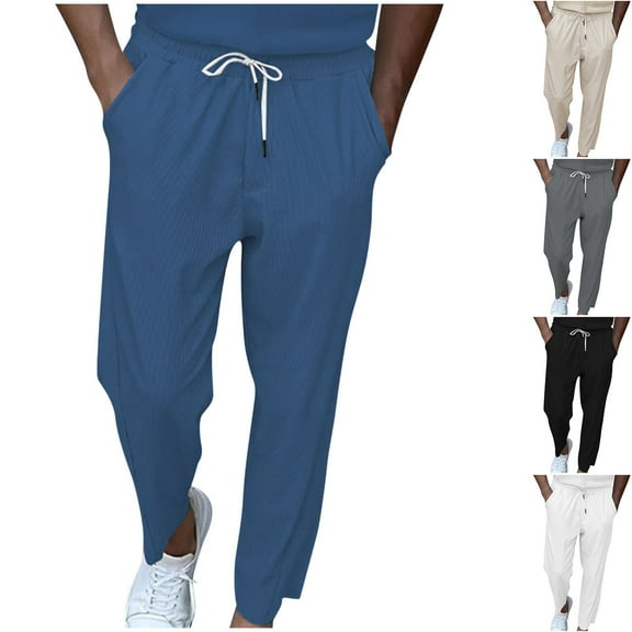 WAENQINLA Mens Casual Corduroy Pants Fashion Elastic Waist Drawstring Trousers with Pockets Winter Casual Straight Leg Tapered Sweatpants Khaki S