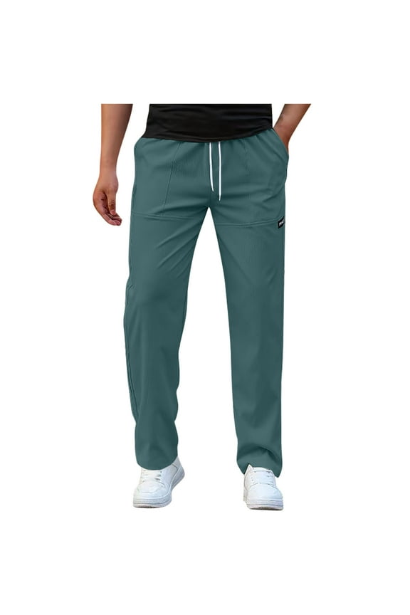 Mens Casual Golf Pants Slim Fit Work Pants Elastic Waist Drawstring Lightweight Trousers with Pockets Navy S
