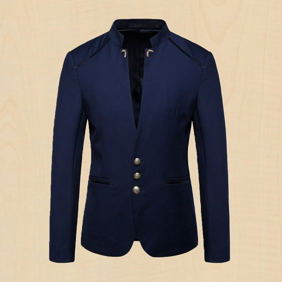 WAENQINLA Mens Casual Suit Jackets Stand Mandarin Collar Lightweight Blazers Party Wedding Sport Coats Long Sleeve Button Down Business Coat