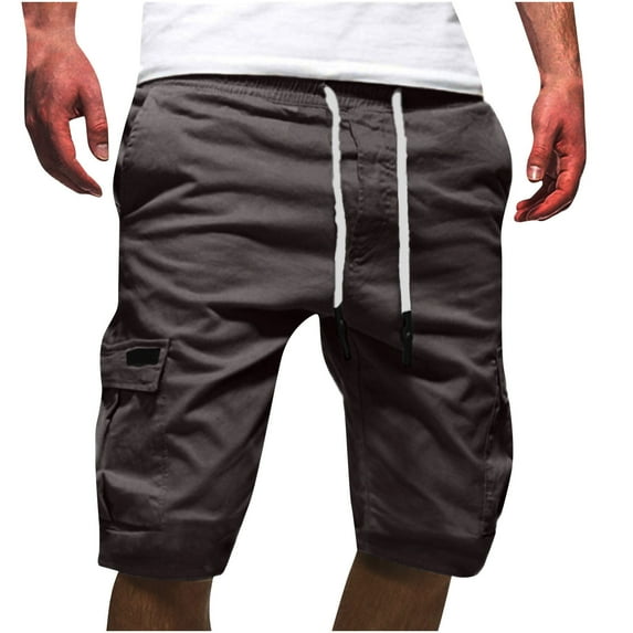 WAENQINLA Mens Casual Twill Cargo Shorts Summer Drawstring Shorts Classic Stretch Elastic Waist Shorts with 6 Pockets
