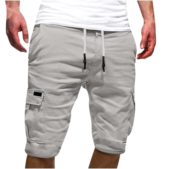WAENQINLA Mens Casual Twill Cargo Shorts Summer Drawstring Shorts Classic Stretch Elastic Waist Shorts with 6 Pockets