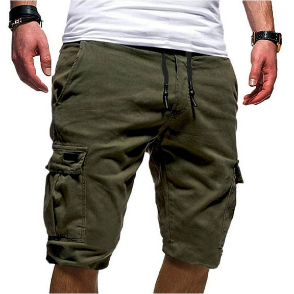 WAENQINLA Mens Casual Twill Cargo Shorts Summer Drawstring Shorts Classic Stretch Elastic Waist Shorts with 6 Pockets