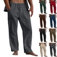thumbnail image 1 of WAENQINLA Mens Cotton Linen Baggy Pants Elastic Waist Lightweight Big and Tall Summer Pant Casual Loose Fit Beach Trousers with Pockets Navy Pant for Men XXL, 1 of 10