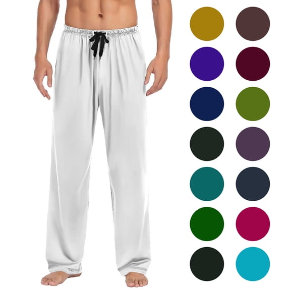 WAENQINLA Mens Lounge Pants Lightweight Elastic Waist Sleepwear Trousers Casual Comfy Straight Leg Homewear Pj Bottoms Pajamas Pants with Pockets White S