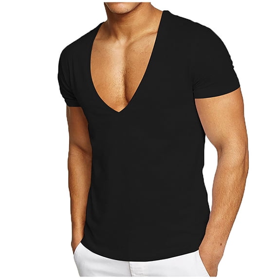 WAENQINLA Mens Deep V Neck T Shirt Muscle Slim Fit Low Cut Stretch Bodybuildingtshirt Workout Gym Athletic Short Sleeve Tee