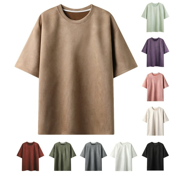 WAENQINLA Suede T Shirts for Men Big & Tall Crewneck Short Sleeve Pullover Tees Tops Plus Size Basic Solid Comfort Regular T-Shirts M-4XL