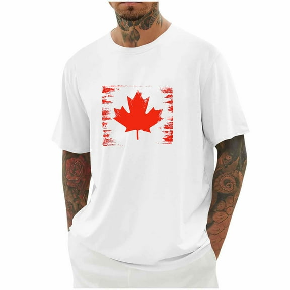 WAENQINLA Mens Graphic T-Shirts Funny Red Canada Maple Prints Shirts Big and Tall Canadian Flags T Shirt Crewneck Short Sleeve Tees