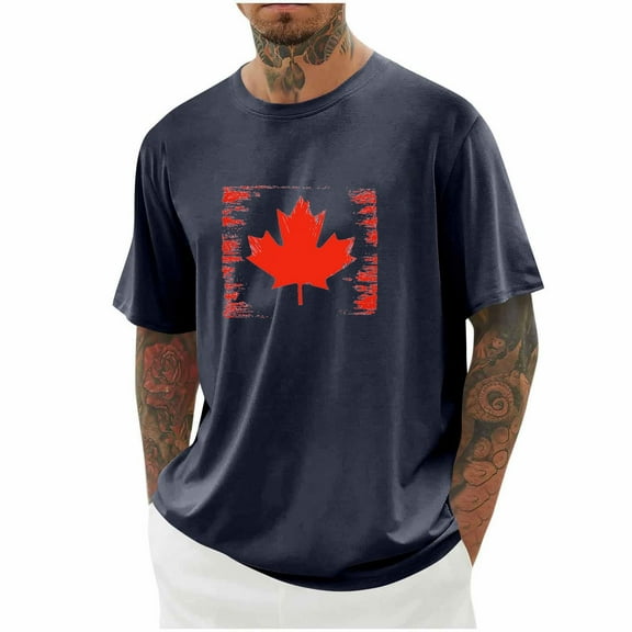 WAENQINLA Mens Graphic T-Shirts Funny Red Canada Maple Prints Shirts Big and Tall Canadian Flags T Shirt Crewneck Short Sleeve Tees