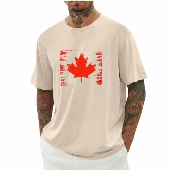 WAENQINLA Mens Graphic T-Shirts Funny Red Canada Maple Prints Shirts Big and Tall Canadian Flags T Shirt Crewneck Short Sleeve Tees