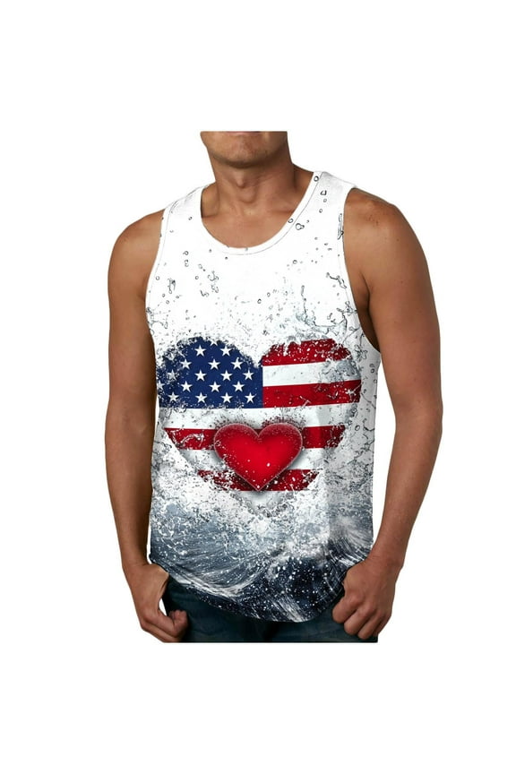 Mens Graphic Tank Tops USA 4th of July Sleeveless Shirts American Flag Print Muscle Patriotic Tees Beach Athletic Undershirts