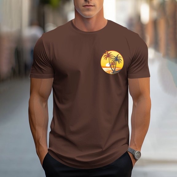 WAENQINLA Mens Graphic Tee Short Sleeve Palm Tree Sunset Print T-Shirts Crewneck Casual Summer Vacation Shirt Trendy Tops