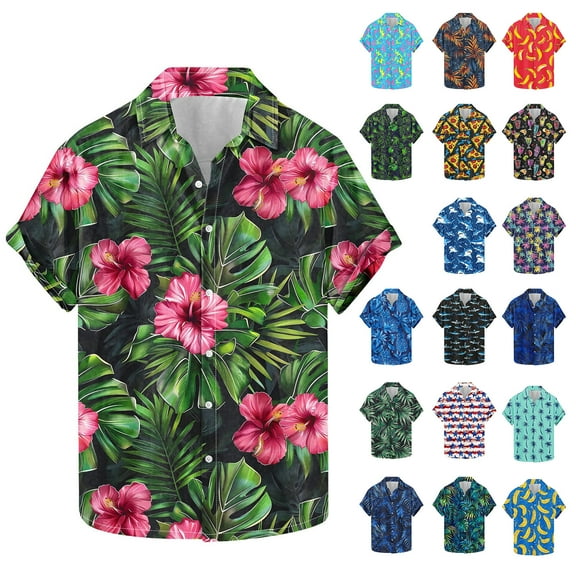 WAENQINLA Mens Hawaiian Shirt Casual Print Short Sleeve Shirt Stylish Summer Beach Button Up Shirt Big and Tall Summer Beach Shirts Printed Tops