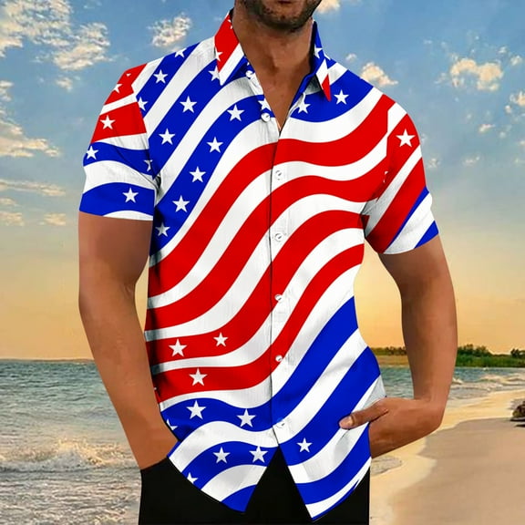 WAENQINLA Mens Hawaiian Shirts, American Flag 1776 Button down Shirts Summer Casual Short Sleeve Holiday Beach Shirts