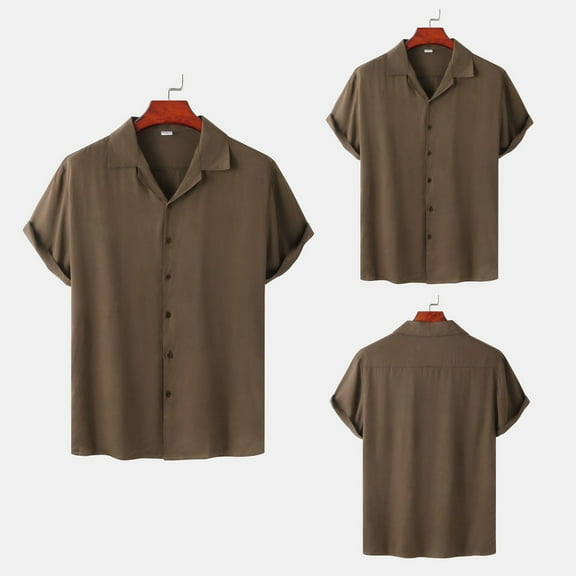 WAENQINLA Mens Hawaiian Shirts Casual Cuban Collar Button Down Shirt Lightweight Short Sleeve Solid Color Beach Shirts M-3XL