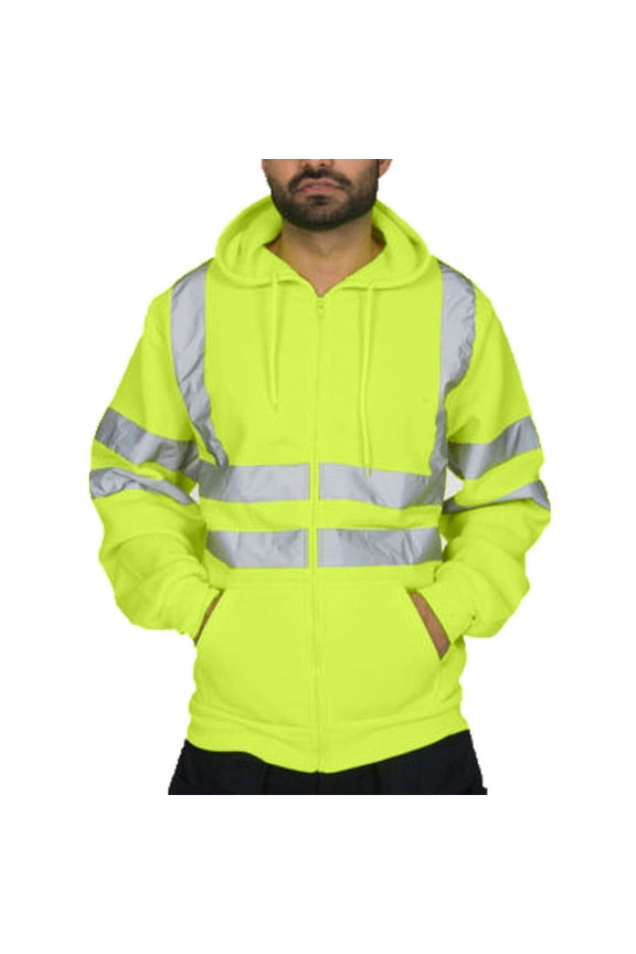 Mens High Visibility Jackets Class 3 Reflective Vis Safety Construction Work Hoodies Long Sleeve Windproof Fall Winter Jacket Coats