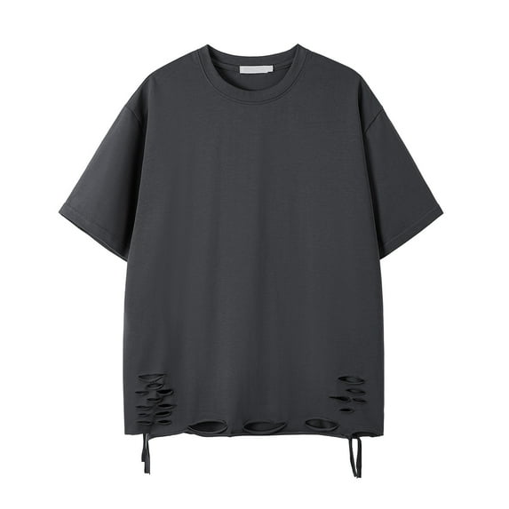 WAENQINLA Mens Hip Hop T-Shirts Ripped Holes Summer Short Sleeves T Shirt Solid Color Stylish Streetwear Casual Top Tees