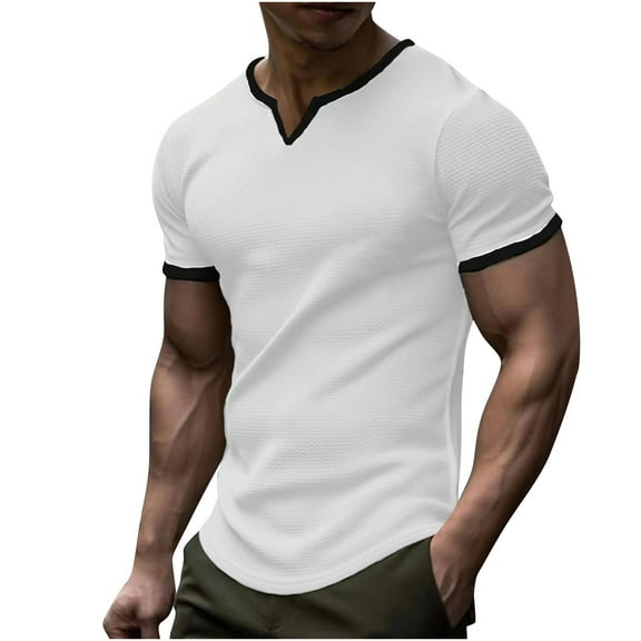 WAENQINLA Mens Muscle T Shirts V Neck Short Sleeve Summer Henley Shirt Hipster Longline Gym Workout Athletic Tee Shirts