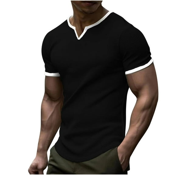 WAENQINLA Mens Muscle T Shirts V Neck Short Sleeve Summer Henley Shirt Hipster Longline Gym Workout Athletic Tee Shirts