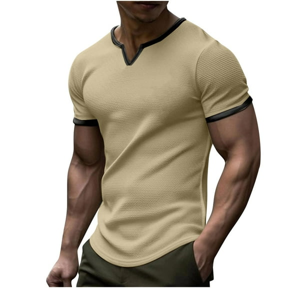WAENQINLA Mens Muscle T Shirts V Neck Short Sleeve Summer Henley Shirt Hipster Longline Gym Workout Athletic Tee Shirts