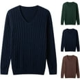 thumbnail image 1 of WAENQINLA Mens Oversized Sweaters Winter Casual Crewneck Cable Knit Sweater Pullovers Long Sleeve V Neck Knitwear Tops Navy XL, 1 of 9