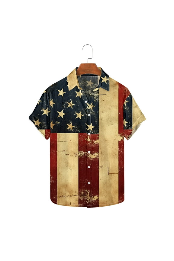 Mens Patriotic Shirts 4Th Of July Vintage Hawaiian Shirts Short Sleeve American Flag Printed Button Down Bowling Shirts