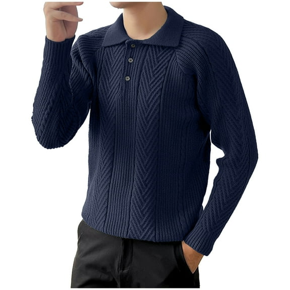 WAENQINLA Mens Quarter Button V Neck Henley Shirt Sweaters Long Sleeve Jacquard Irish Fisherman Knit Pullovers Navy M