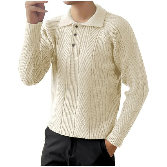 WAENQINLA Mens Quarter Button V Neck Henley Shirt Sweaters Long Sleeve Jacquard Irish Fisherman Knit Pullovers White XXL