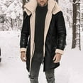 thumbnail image 1 of WAENQINLA Mens Sherpa Lined Leather Jacket Heavyweight Lapel Mid Length Faux Fur Jackets with Pockets Winter Trucker Hunting Coat, 1 of 5