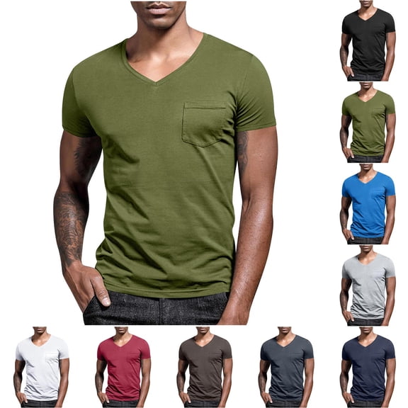 WAENQINLA Mens Shirts Big and Tall V Neck T Shirts Men Classic Short Sleeve T-Shirt Casual Summer Basic Tee Tops, Size S-5XL