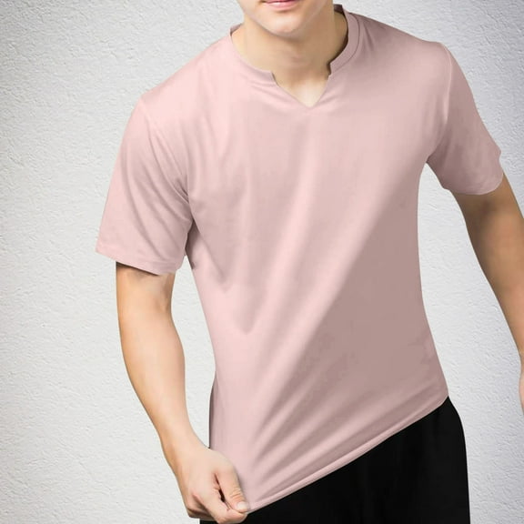 WAENQINLA Mens Shirts Casual Solid Color V-Neck Shirts Regular Fit Short Sleeve T-Shirt Bodybuilding Gym Workout Tops