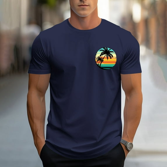 WAENQINLA Mens Shirts Fashion Casual Basic Hawaiian Palm Tree Graphic Tees Round Neck Short Sleeve Summer Beach T-Shirt,M-3XL