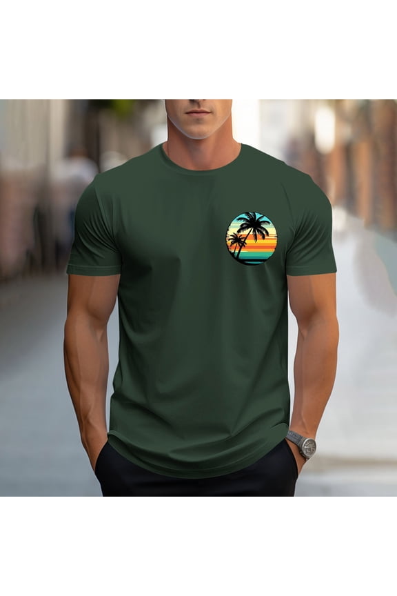 Mens Shirts Fashion Casual Basic Hawaiian Palm Tree Graphic Tees Round Neck Short Sleeve Summer Beach T-Shirt,M-3XL