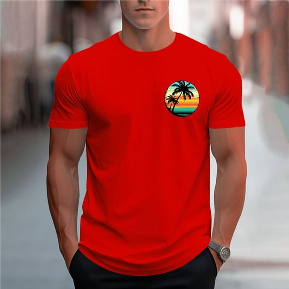 WAENQINLA Mens Shirts Fashion Casual Basic Hawaiian Palm Tree Graphic Tees Round Neck Short Sleeve Summer Beach T-Shirt,M-3XL