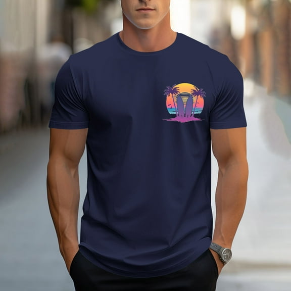 WAENQINLA Mens Shirts Fashion Casual Hawaiian Palm Tree Graphic Tees Round Neck Short Sleeve Summer Beach T-Shirt,M-3XL