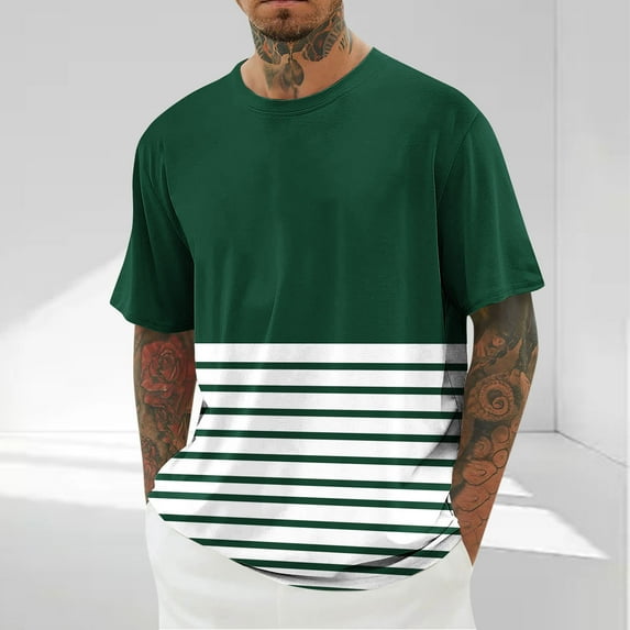 WAENQINLA Mens Short Sleeve T-Shirts Oversize Crewneck Striped Shirt Big and Tall Color Block Stretch Summer Beach Tees