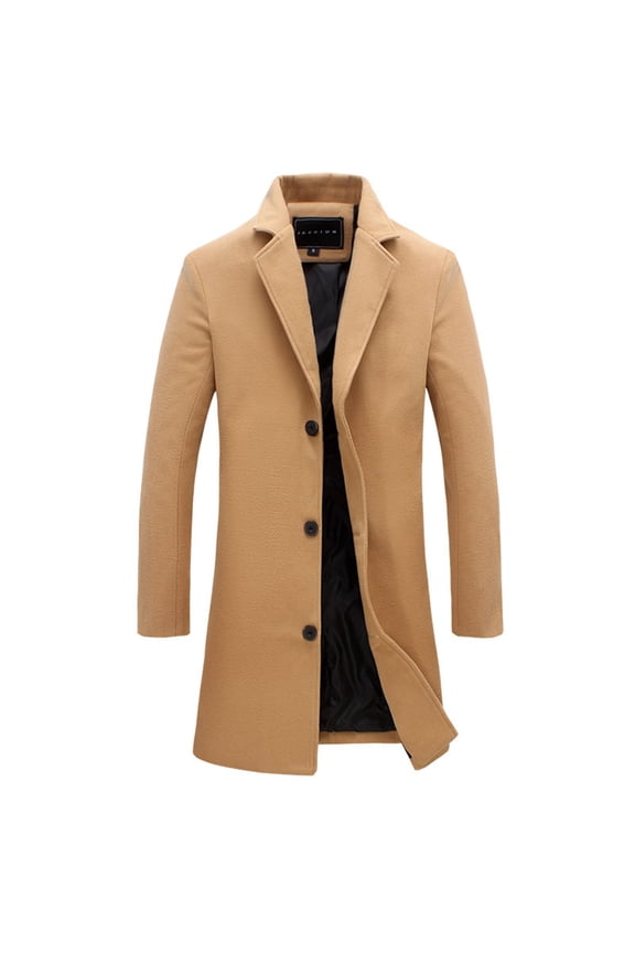 Mens Slim Fim Trench Coat Single Breasted Lapel Long Coat Casual Winter Warm Long Sleeve Business Casual Overcoat