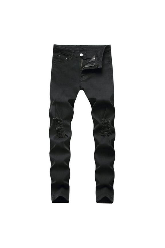 Mens Slim Fit Jeans Casual Stacked Straight Leg Denim Pants Fashion Ripped Stretch Y2K Jean
