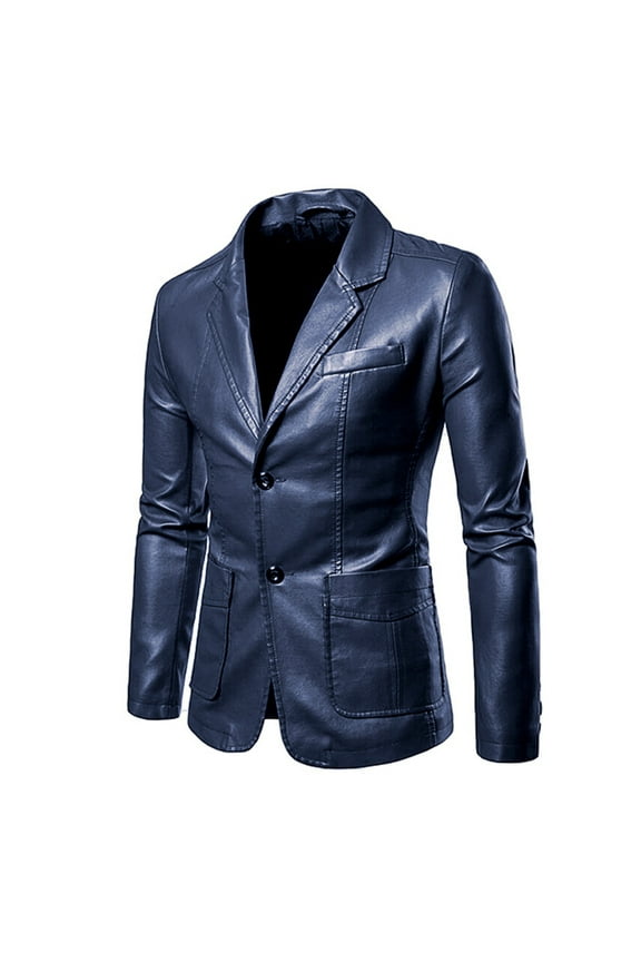 Mens Sport Coat Faux Leather Blazers Slim Fit Suit Jackets Casual Motorcycle PU Blazer