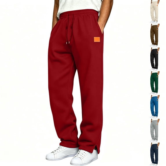 WAENQINLA Mens Straight Leg Split Hem Sweatpants Elastic Drawstring Waist Solid Color Loose Fit Fashion Casual Athletic Trousers with Side Pockets S-3XL