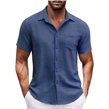 WAENQINLA Mens Summer Shirt 2025 Casual Solid Color Button Down Shirts Lightweight Short Sleeve Beach Shirts with Pocket