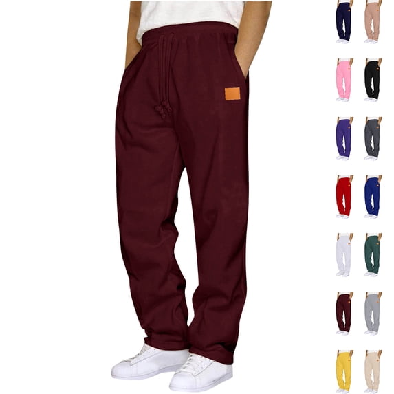 WAENQINLA Mens Sweatpants Winter Warm Fleece Lined Open Bottom Joggers Elastic Waist Outdoor Sports Athletic Work Pants with Pockets Wine XL