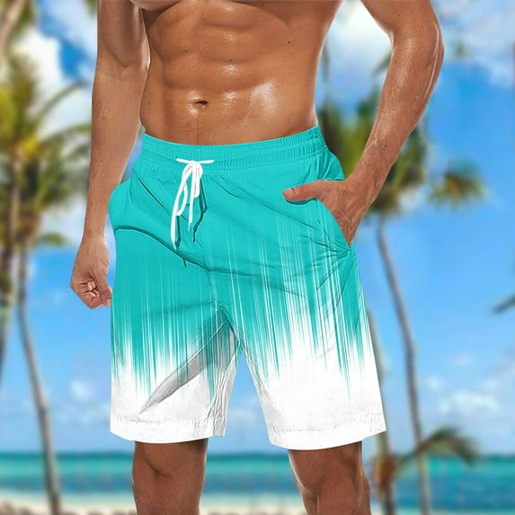 WAENQINLA Mens Swim Trunks 5 Inch Gradient Color Beach Shorts Big and Tall Elastic Waist Drawstring Swimwear with Pockets