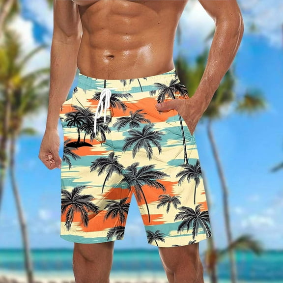 WAENQINLA Mens Swim Trunks Big and Tall Elastic Waist Swimming Shorts 5 Inch Quick Dry Hawaiian Beach Board Shorts with Pockets