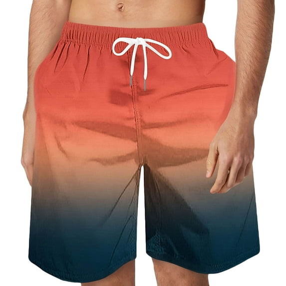 WAENQINLA Mens Swim Trunks No Mesh Summer Gradient Printed Drawstring Board Shorts Big And Tall Elastic Waist Beach ShortsοΌS-6XL