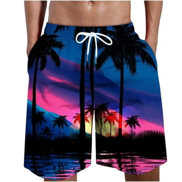 WAENQINLA Mens Swimming Trunks Big and Tall Elastic Wiast Beach Shorts Quick Dry Drawstring Board Shorts Hawaiian Palm Tree Pattern Loose Fit Swim Shorts Men's Shorts Under 5