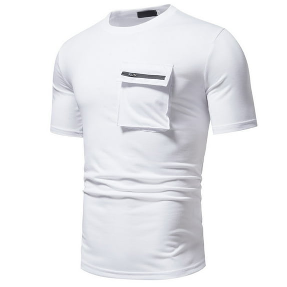 WAENQINLA Mens T Shirt Casual Short Sleeve Shirts Stylish Crew Neck Basic Tees with Front Pocket Zipper Athletic T Shirts