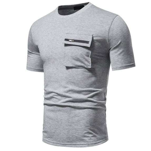 WAENQINLA Mens T Shirt Casual Short Sleeve Shirts Stylish Crew Neck Basic Tees with Front Pocket Zipper Athletic T Shirts